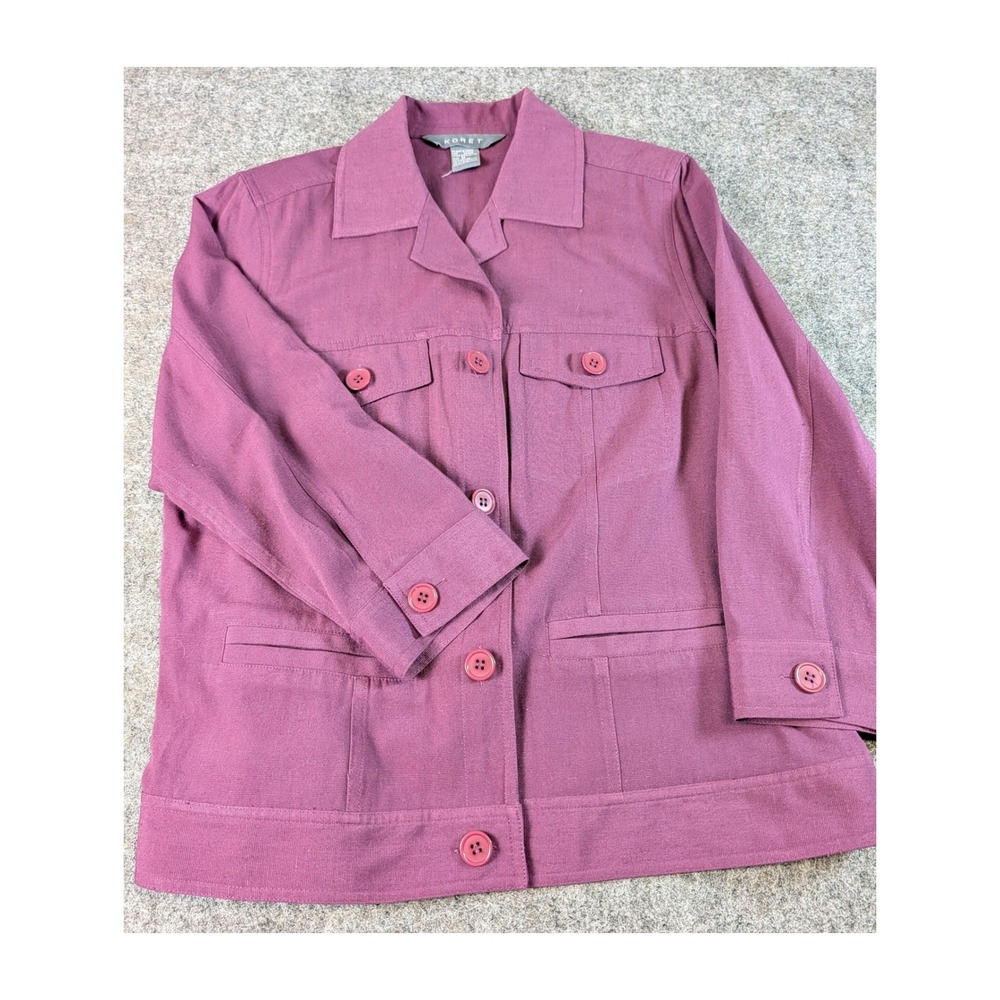 Koret Womens Plum Purple Button Front Utility Jacket Rayon Linen Blend Size M